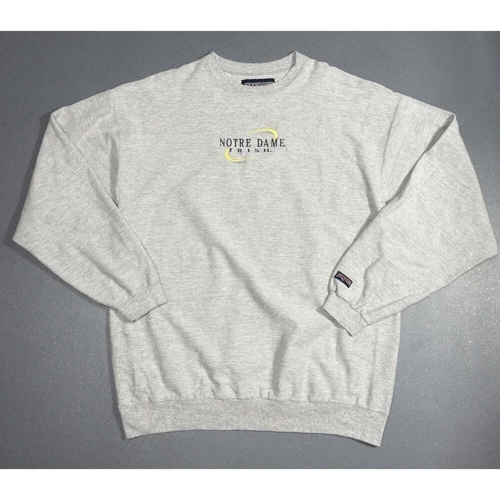 Vintage 90s JanSport Notre Dame Sweatshirt Mens XL USA Made Center Logo Grey
